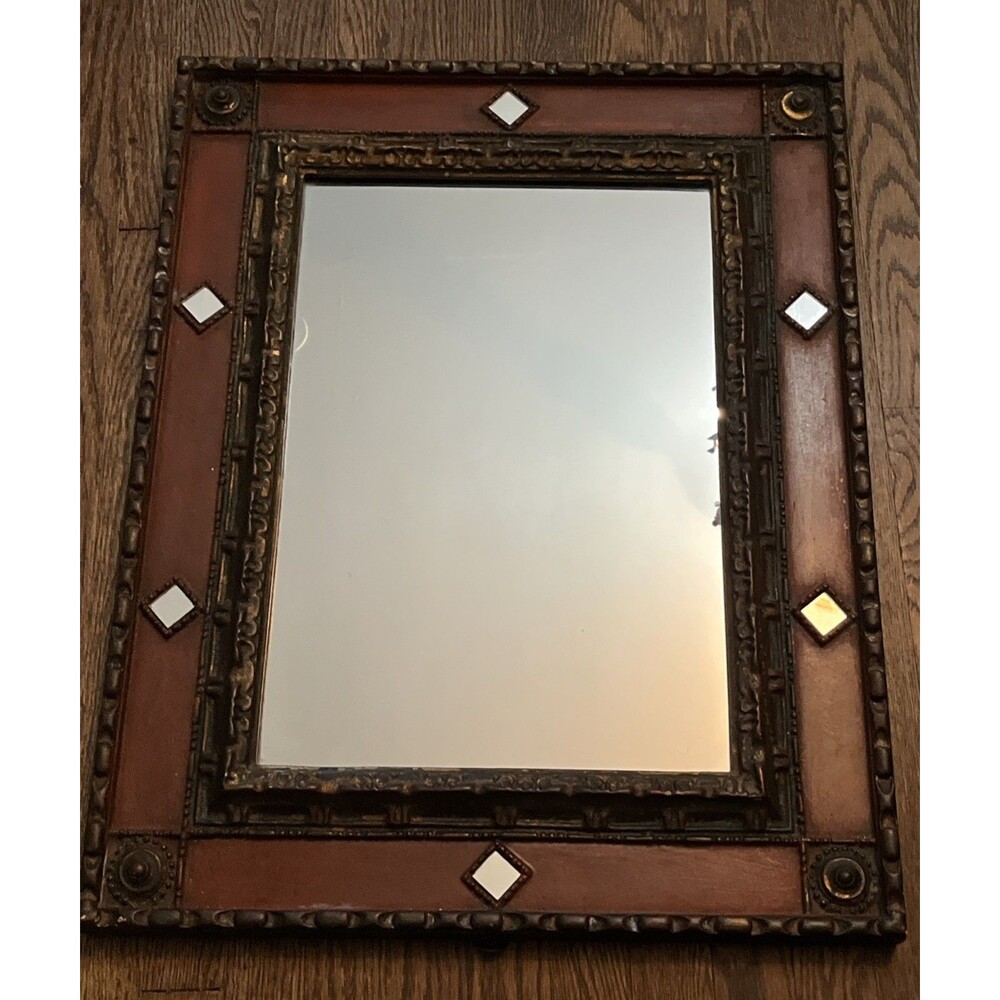 1960s Italian Carved Wood Wall Mirror Palladio Made In Italy Red Gold Heavy